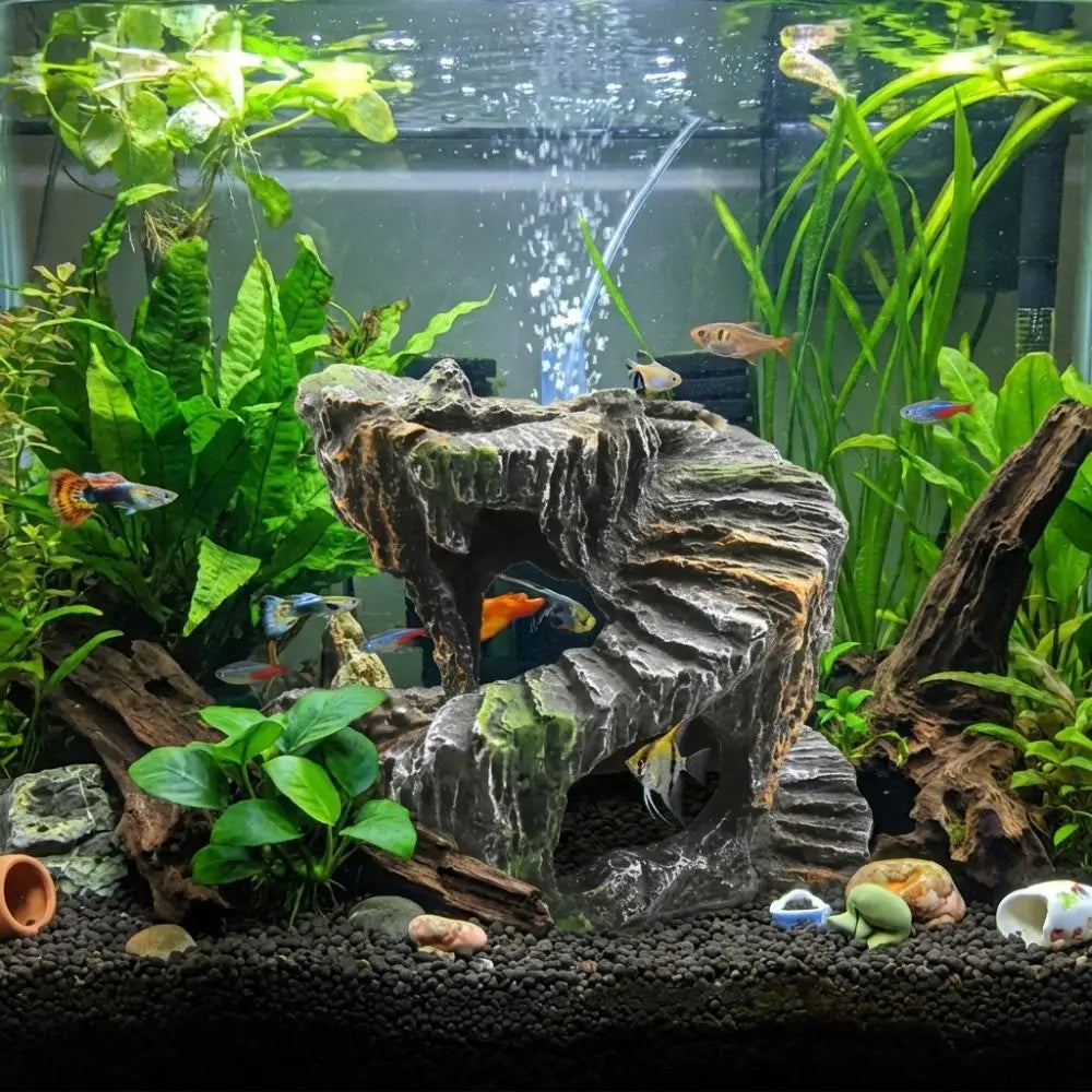 Resin Turtle Basking Platform – Non-Toxic Natural Rock Cave Shelter & Aquarium Decoration for Turtles and Aquatic Reptiles