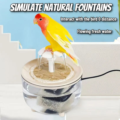 2-in-1 Automatic Parrot Bath & Water Fountain – USB-Powered Circulating Bath with Drip-Free Design for Birds & Small Pets