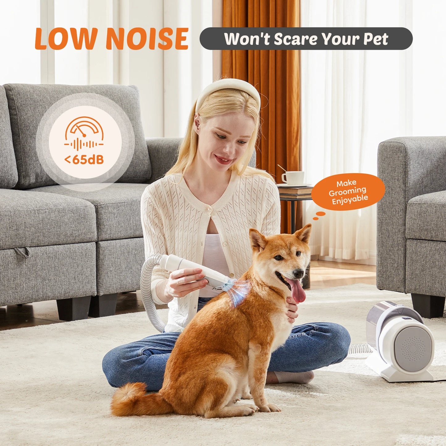 2.5L Professional Pet Grooming Vacuum Kit – 3 Suction Modes, 5 Grooming Tools & Cordless Low-Noise Clippers for Dogs & Cats