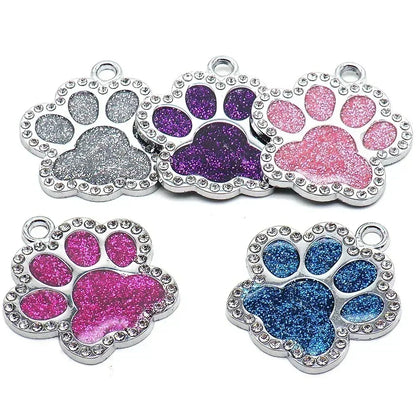 Personalized Pet Name Tag – Engraved Paw Print Collar Pendant for Dogs & Cats