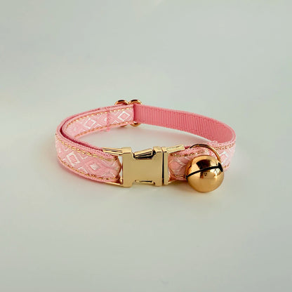 Personalized Jacquard Cat Collar with Gold Thread – Adjustable Collar for Kittens & Small Dogs