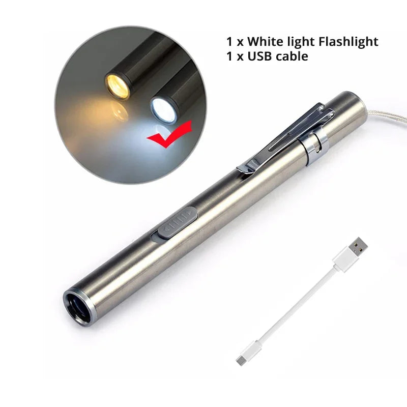 USB Rechargeable LED Pen Light – Portable Medical Inspection Flashlight with Stainless Steel Clip for Nurses, Doctors & Veterinary Use