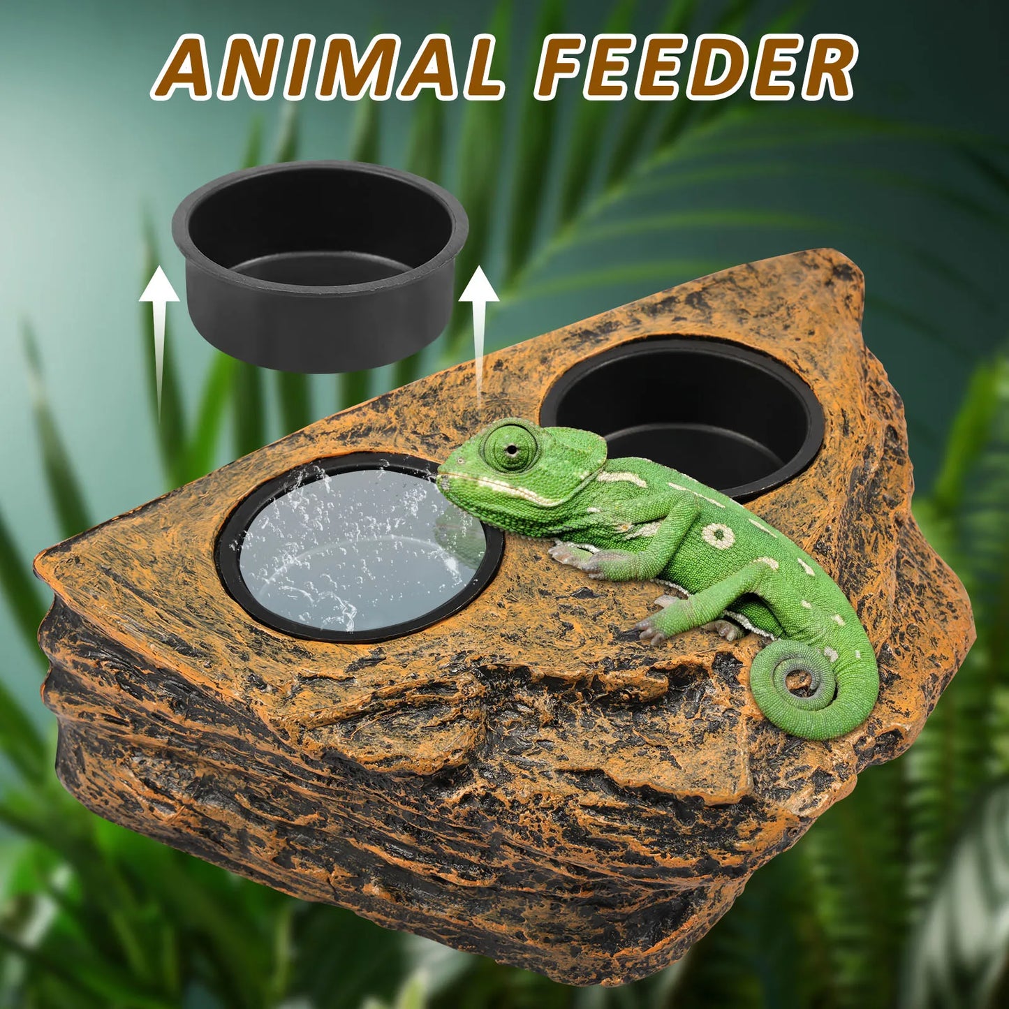 Magnetic Reptile Feeder Ledge – Food & Water Dish with 4 Bowls for Geckos, Lizards, Tree Frogs & Chameleons