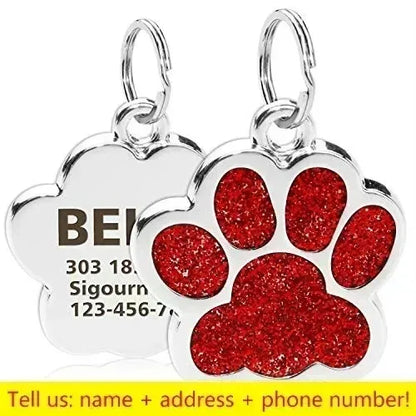 Personalized Pet Name Tag – Engraved Paw Print Collar Pendant for Dogs & Cats