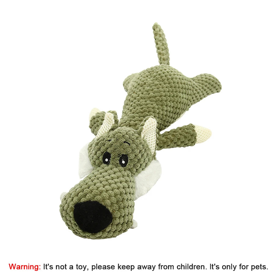 Bite-Resistant Plush Dog Toy – Squeaky Lion, Wolf & Elephant Pet Toy for Small & Medium Dogs