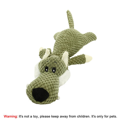 Bite-Resistant Plush Dog Toy – Squeaky Lion, Wolf & Elephant Pet Toy for Small & Medium Dogs