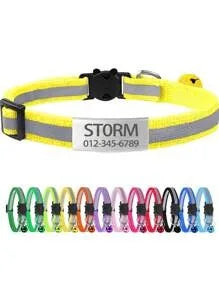 13 Colors Custom Engraved Reflective Cat Collar with Safety Buckle & Bell, Adjustable Personalized Pet Collar for Small Cats