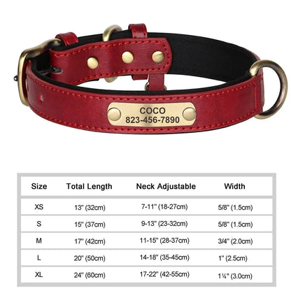 Custom Engraved Leather Dog Collar – Personalized Nameplate Collar for All Breeds