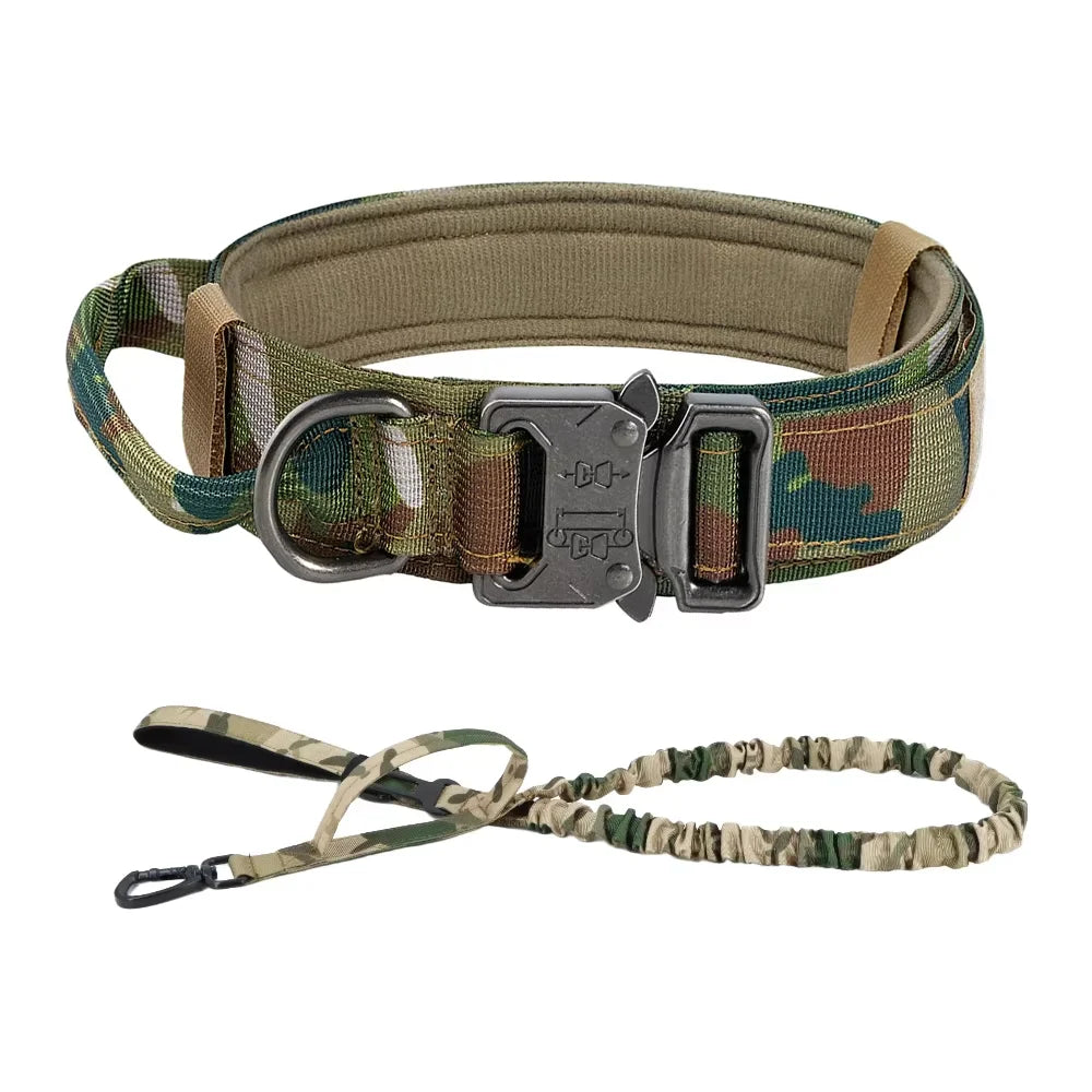 Adjustable Tactical Dog Training Collar & Leash Set – Durable Control Handle for All Breeds