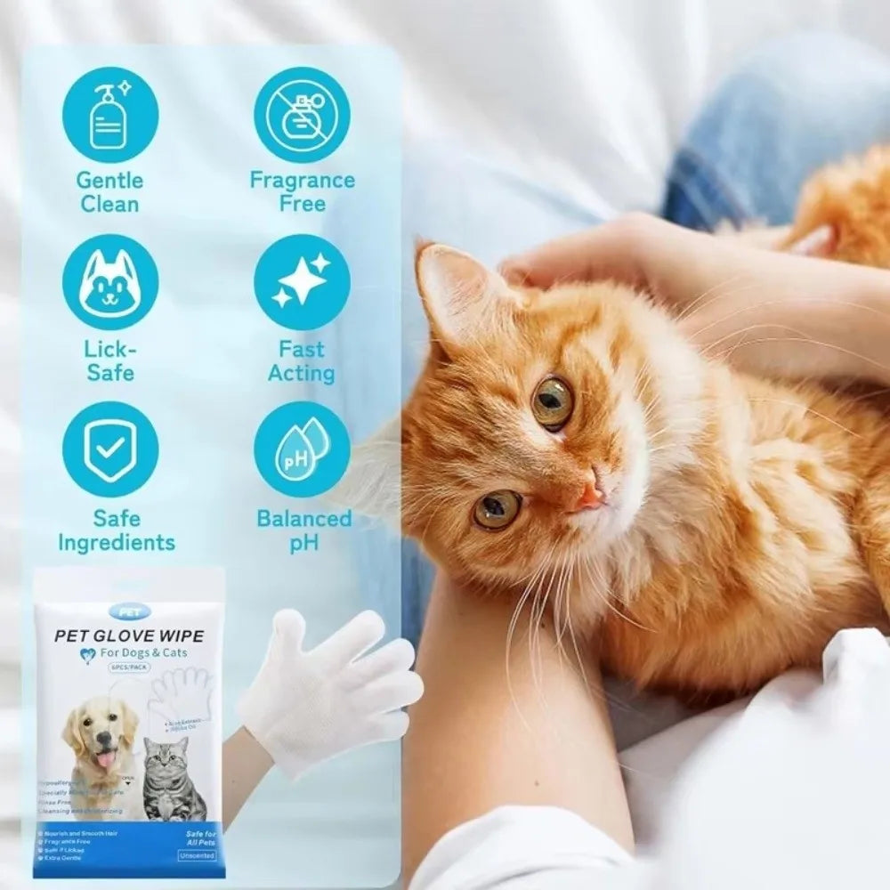 6PCS Pet Cleaning Wipes Gloves – Disposable Deodorizing Paw & Body Bath Wipes for Dogs & Cats