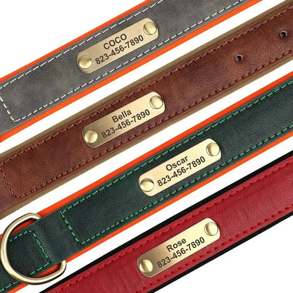 Custom Engraved Leather Dog Collar – Personalized Nameplate Collar for All Breeds