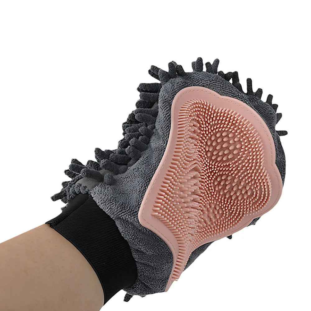 2-in-1 Pet Bath Glove with Double-Sided Cleaning Brush – Waterproof Grooming & Massage Mitt for Dogs & Cats