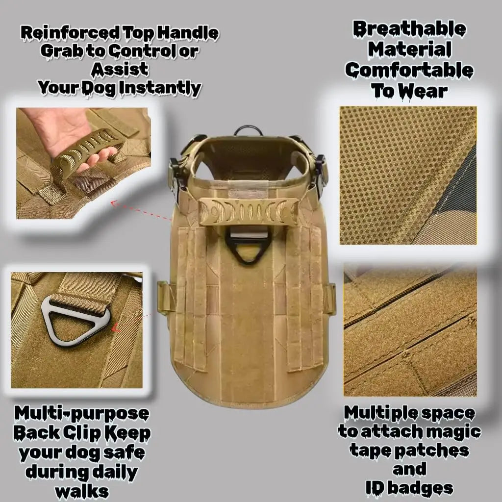 Tactical Dog Harness – Heavy-Duty Adjustable No-Pull Service Vest with Control Handle for Training, Hunting & Walking Large Breed Dogs