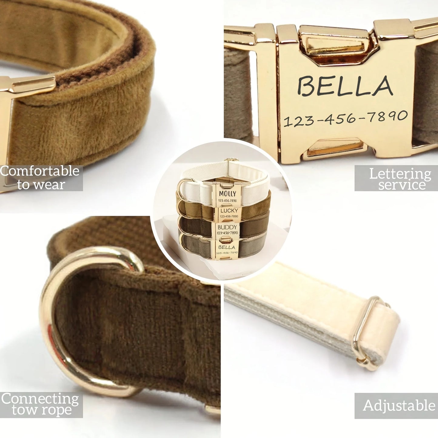 Custom Engraved Velvet Dog Collar – Personalized Name & Phone Number ID Collar