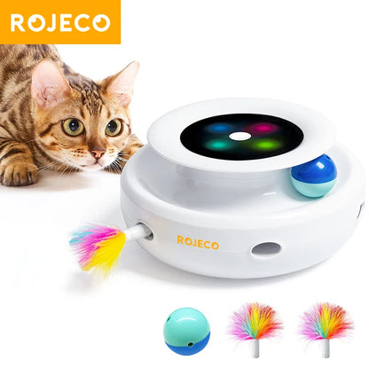 ROJECO 2-in-1 Smart Interactive Pet Toy – Automatic Feather & Fun Ball with 5 Play Modes for Cats & Small Dogs