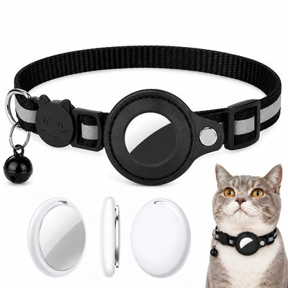 Cat AirTag Holder Collar – Breakaway Reflective Adjustable Kitten Collar with Waterproof AirTag Case & Safety Bell