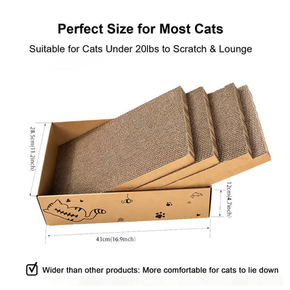 4-Pack Corrugated Cat Scratching Boards – Reversible Cardboard Scratch Pads with Catnip, 16.5 x 10.4 Inches for Indoor Cats