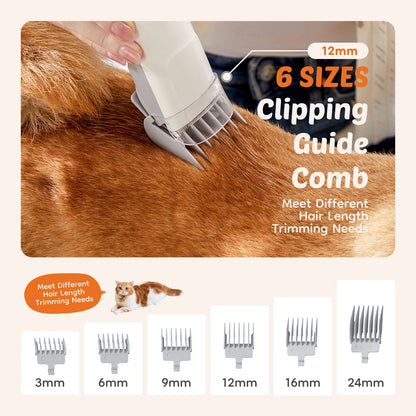 2.5L Professional Pet Grooming Vacuum Kit – 3 Suction Modes, 5 Grooming Tools & Cordless Low-Noise Clippers for Dogs & Cats