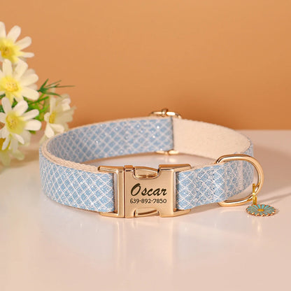 Personalized Nylon Pet Collar – Engraved ID Tag and Flower Accessory for Dogs & Cats