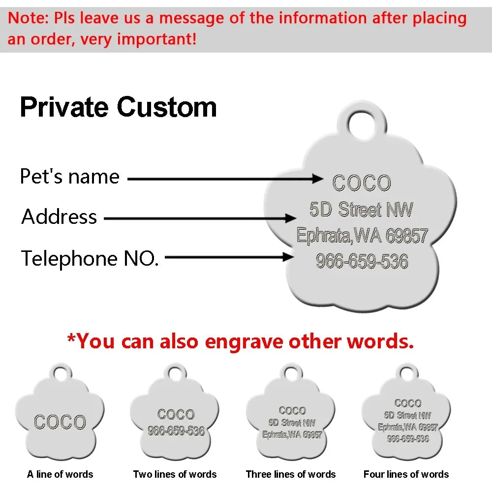 Custom Engraved Paw Print Pet ID Tag – Bling Name Tag for Dogs, Cats & Kittens