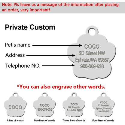 Custom Engraved Paw Print Pet ID Tag – Bling Name Tag for Dogs, Cats & Kittens