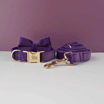 Custom Engraved Velvet Dog Collar and Leash Set – Personalized for Medium & Large Dogs