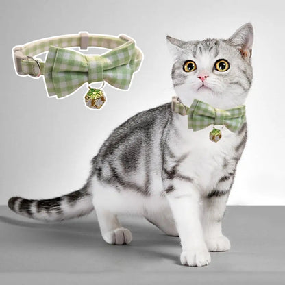 Plaid Bow Cat Collar with Bell – Adjustable Safety Collar for Kittens, Cats & Puppies