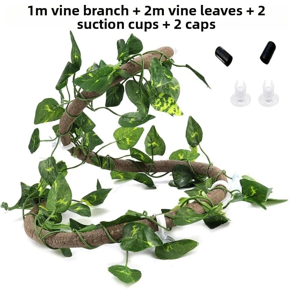 Rattan Reptile Vines Set – Climbing Vines with Suction Cups & Artificial Plants for Lizard, Gecko & Chameleon Terrariums
