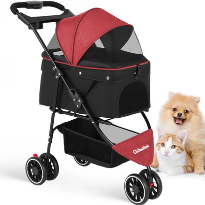 Foldable Pet Stroller – Portable Travel Stroller for Small Dogs, Puppies & Cats