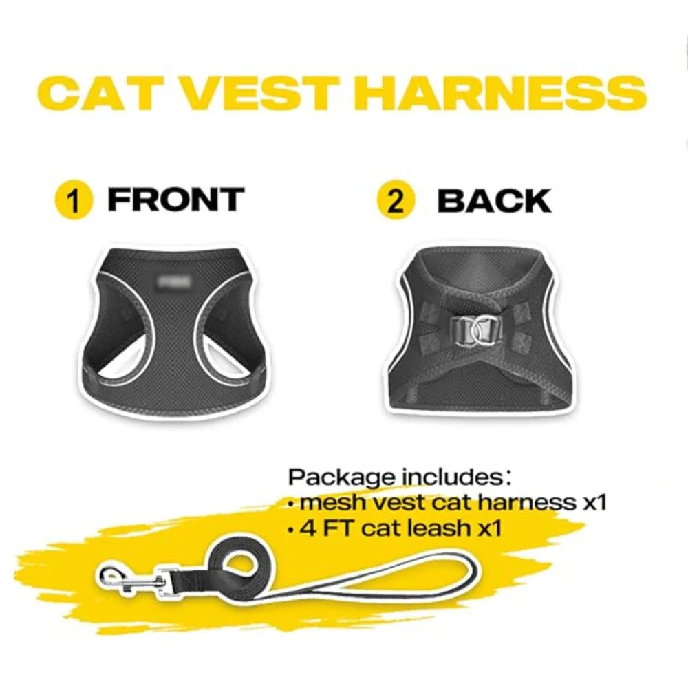 Breathable Mesh Pet Harness and Leash Set – Adjustable Reflective Vest for Dogs & Cats