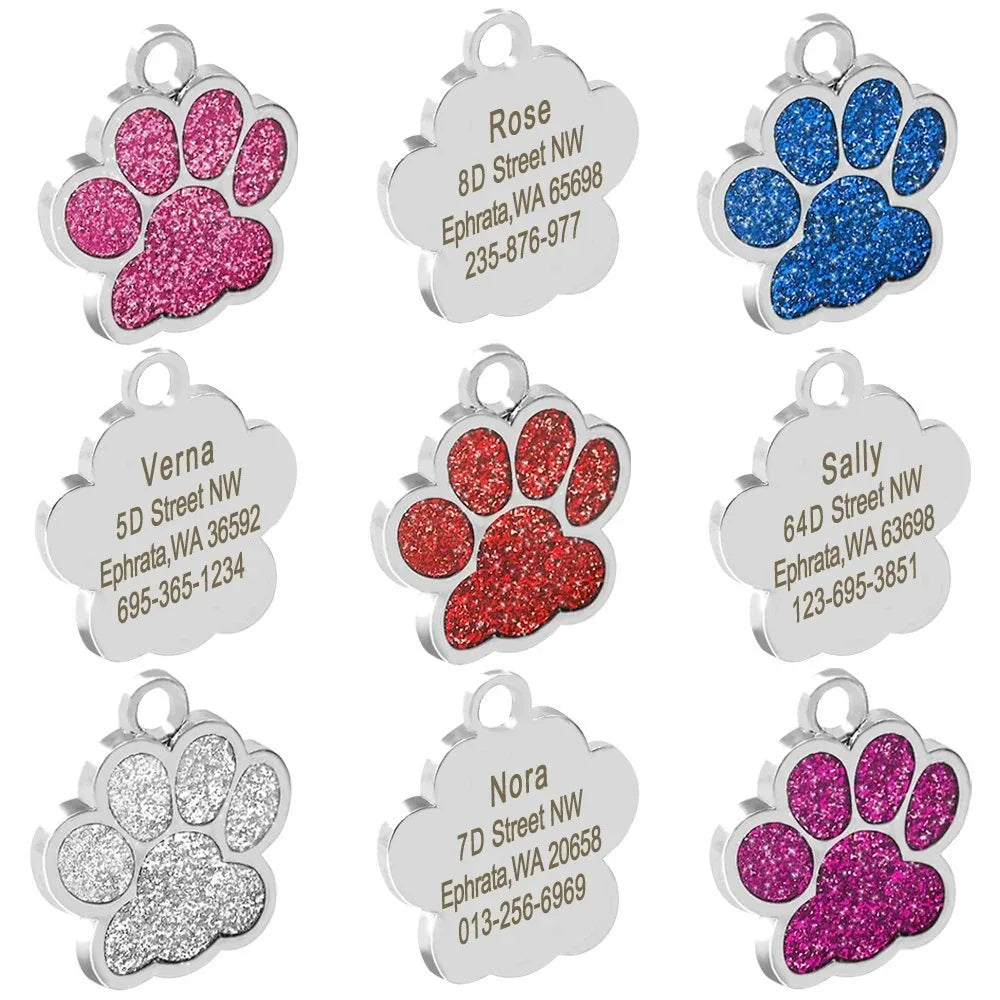 Custom Engraved Paw Print Pet ID Tag – Bling Name Tag for Dogs, Cats & Kittens
