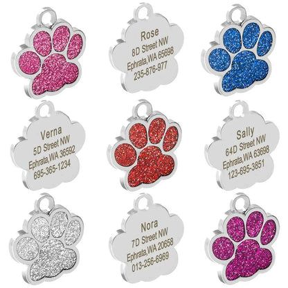 Custom Engraved Paw Print Pet ID Tag – Bling Name Tag for Dogs, Cats & Kittens