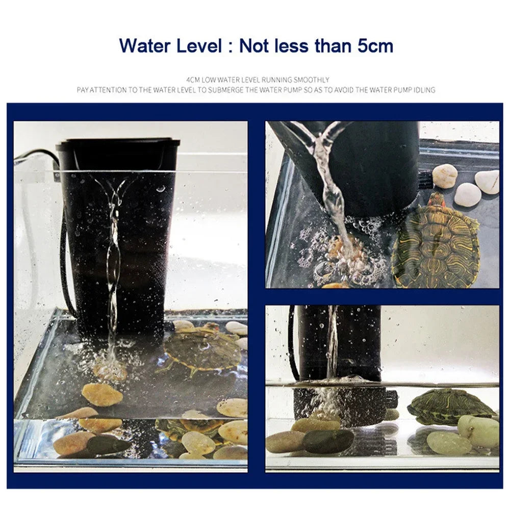 Silent Turtle Tank Filter – Low Water Level Built-In Waterfall Filter & Multi-Function Aquarium Cleaning Pump for Fish & Turtle Tanks