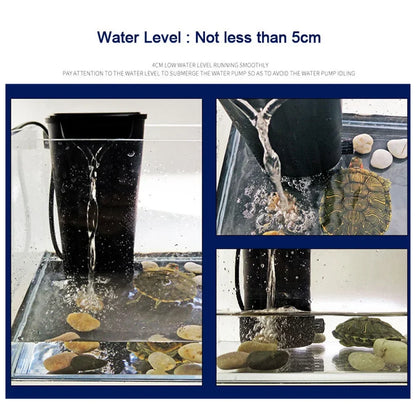 Silent Turtle Tank Filter – Low Water Level Built-In Waterfall Filter & Multi-Function Aquarium Cleaning Pump for Fish & Turtle Tanks