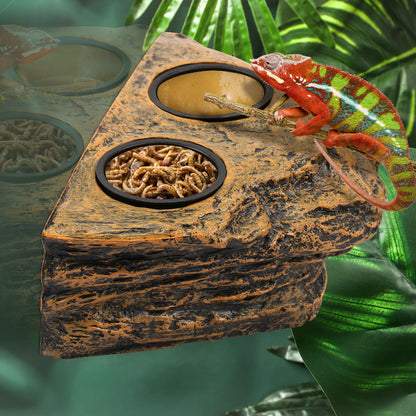 Magnetic Reptile Feeder Ledge – Food & Water Dish with 4 Bowls for Geckos, Lizards, Tree Frogs & Chameleons