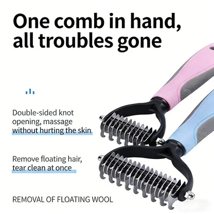 Dematting Comb Deshedding Brush Pet Grooming Tool For Cats Dogs Remove Loose Fur Tangles Pro Hair Care Grooming Accessory