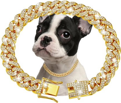 Luxury Gold Metal Chain Dog Collar – Stylish Pet Jewelry Necklace for Small, Medium & Large Dogs and Cats