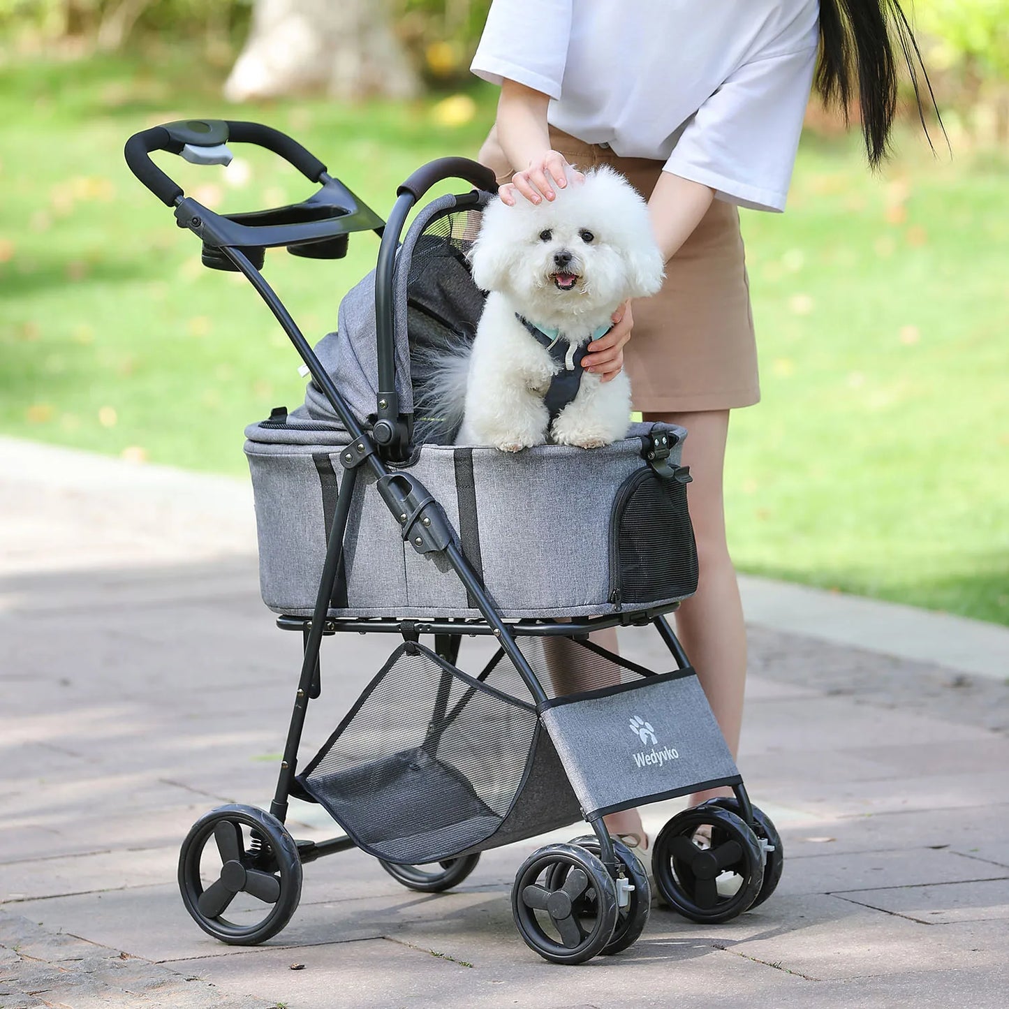 3-in-1 Pet Stroller with Removable Carrier – Foldable All-Terrain Stroller with Sunshade for Small & Medium Dogs and Cats