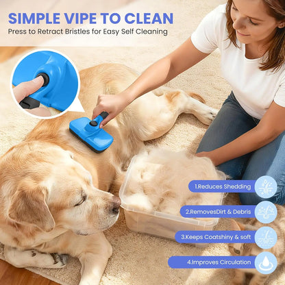 5-in-1 Self-Cleaning Pet Grooming Kit – Deshedding Brush for Dogs & Cats, Gentle on Skin, Easy Fur Removal (Blue)