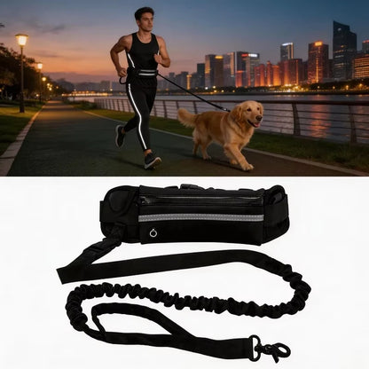 Hands-Free Reflective Dog Leash with Waist Bag – Retractable Elastic Running & Walking Lead for Dogs
