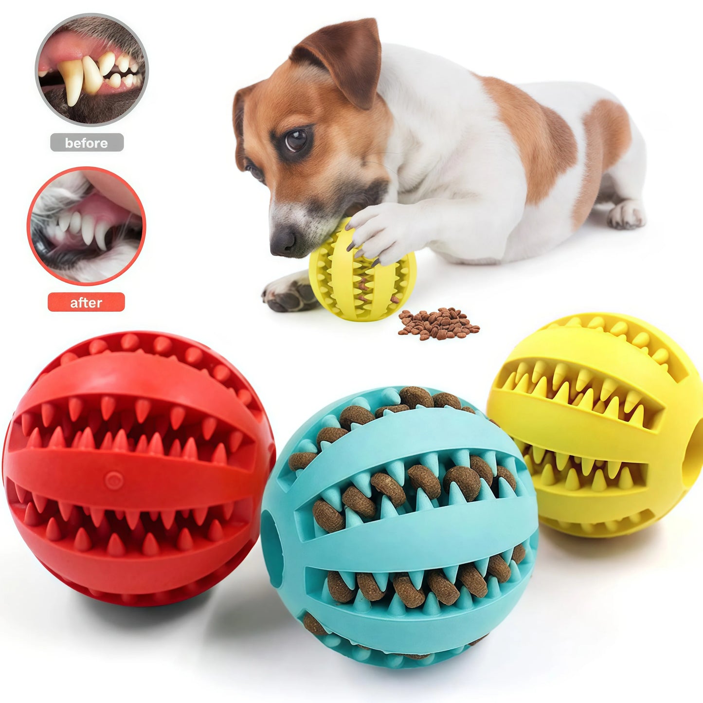 Interactive Dog Treat Ball – Rubber Chew Toy, Tooth Cleaning Ball & Food Dispenser for Dogs and Pets
