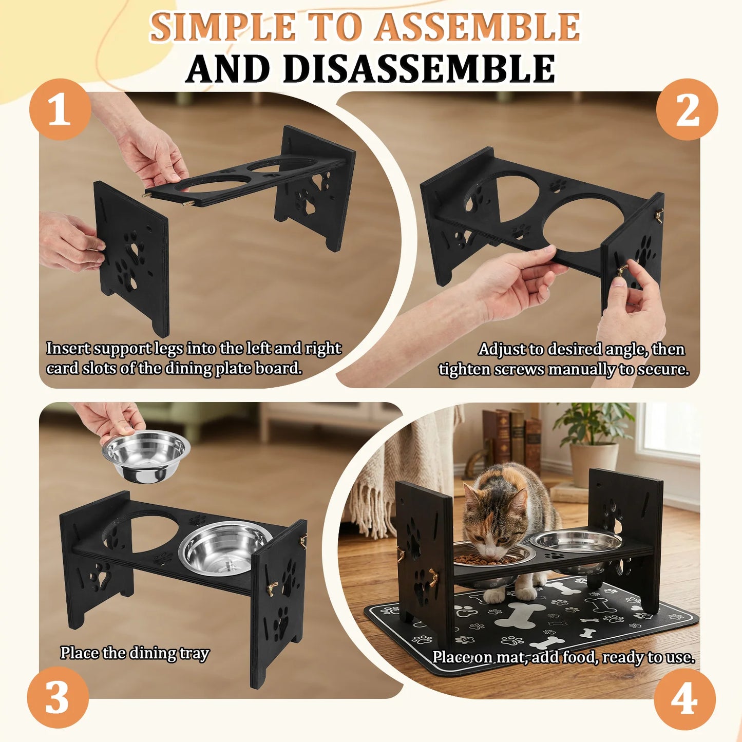 Elevated Pet Bowls with Adjustable Stand – Slow Feeder & Double Stainless Steel Food and Water Bowls for Small, Medium & Large Pets