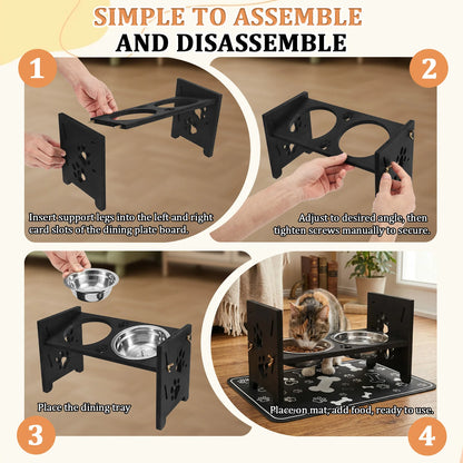 Elevated Pet Bowls with Adjustable Stand – Slow Feeder & Double Stainless Steel Food and Water Bowls for Small, Medium & Large Pets