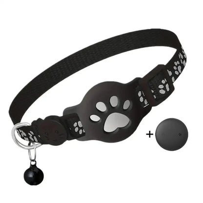 Anti-Lost Cat Collar – Adjustable Nylon AirTag Holder with Secure AirTag Slot, Removable Bell & Paw Print Design for Cats & Kittens