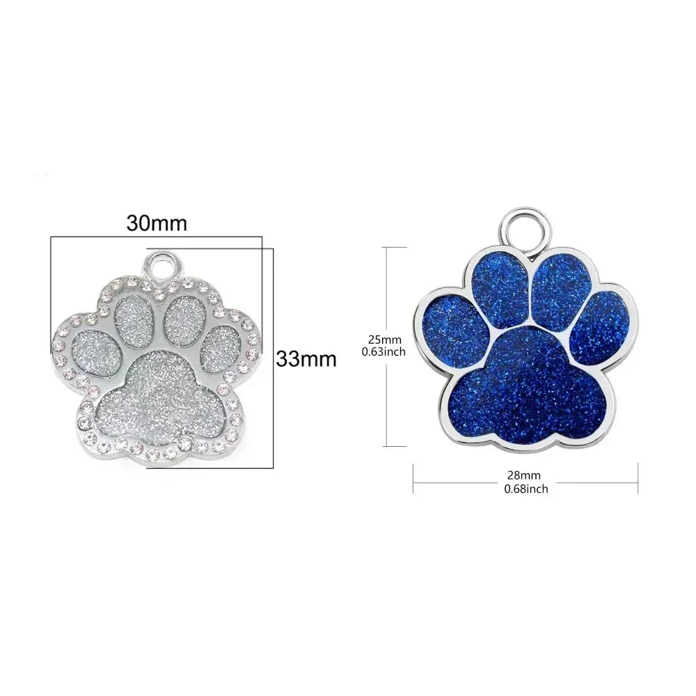 Personalized Pet Name Tag – Engraved Paw Print Collar Pendant for Dogs & Cats
