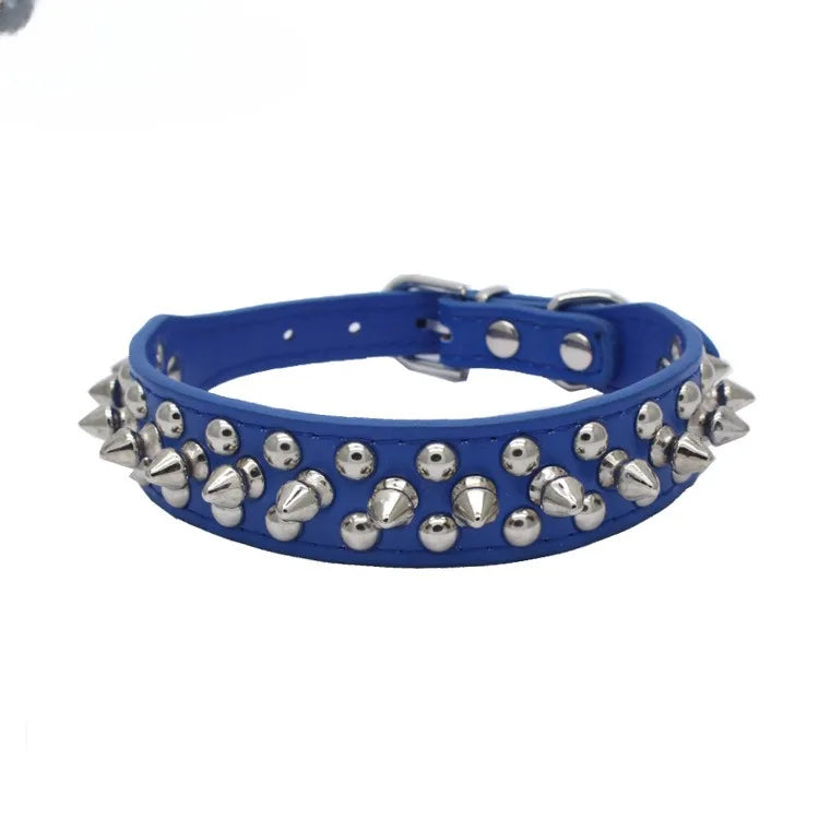 Adjustable Leather Dog Collar with Spikes & Rivet Studs – Punk Style Collar for Small Dogs and Cats