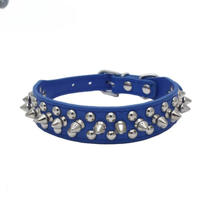 Adjustable Leather Dog Collar with Spikes & Rivet Studs – Punk Style Collar for Small Dogs and Cats