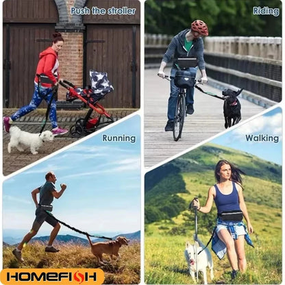 Hands-Free Reflective Dog Leash with Waist Bag – Retractable Elastic Running & Walking Lead for Dogs