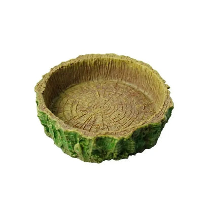 Resin Reptile Feeder Bowl – Tree Stump Shallow Food & Water Dish for Geckos, Lizards, Snakes & Other Reptiles