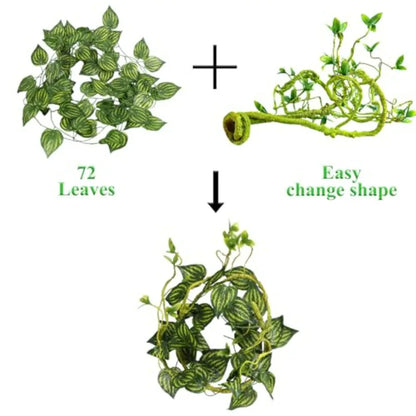Flexible Reptile Jungle Vine with Leaves – Climbing Branch Decor for Snakes, Bearded Dragons, Geckos & Terrariums